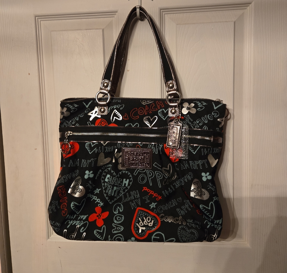 Coach Poppy Black and Red Graphic Shoulder Bag